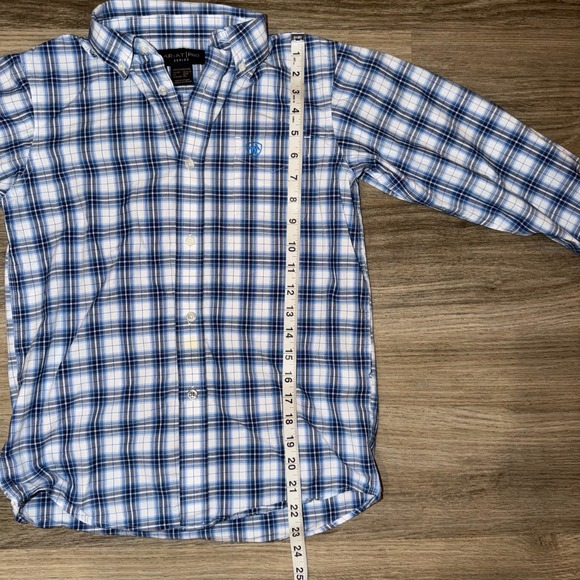 Ariat Pro Series Boys Blue Plaid Button Down Size Medium 10-12 Long Sleeve - Picture 5 of 8